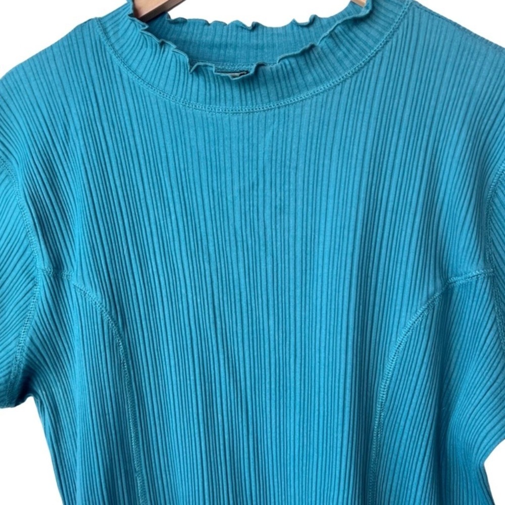Wild Fable Womens Teal Blue Ribbed Lettuce Hem Mock Neck Short Sleeve Top XXL - Picture 3 of 8